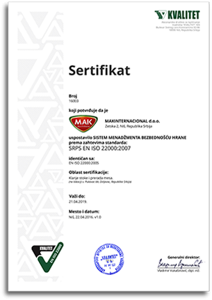 Resertifikacija standarda ISO 22000:2007